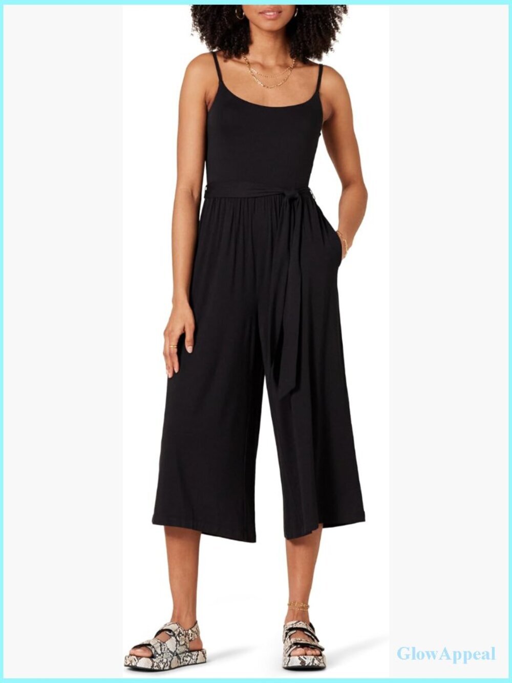 Women's Jersey Cami Cropped Wide Leg Jumpsuit Adjustable Straps